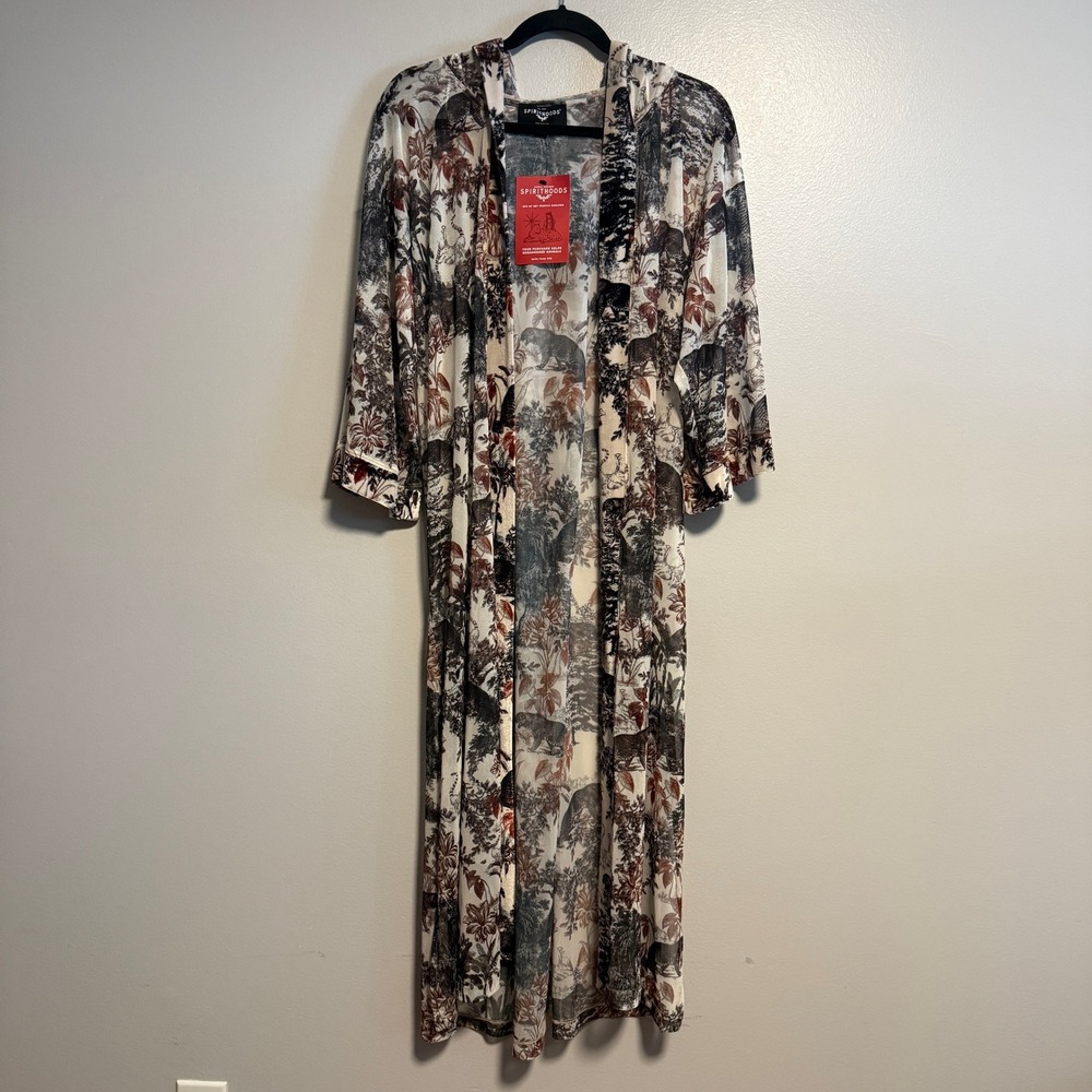 SpiritHoods Festival Kimono Jungle Animal Print Mesh Hooded NWT Size S/M - Picture 5 of 16